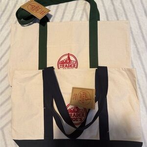 2 pieces NWTTrader Joe's Canvas Tote Bag Set - Blue navy and green